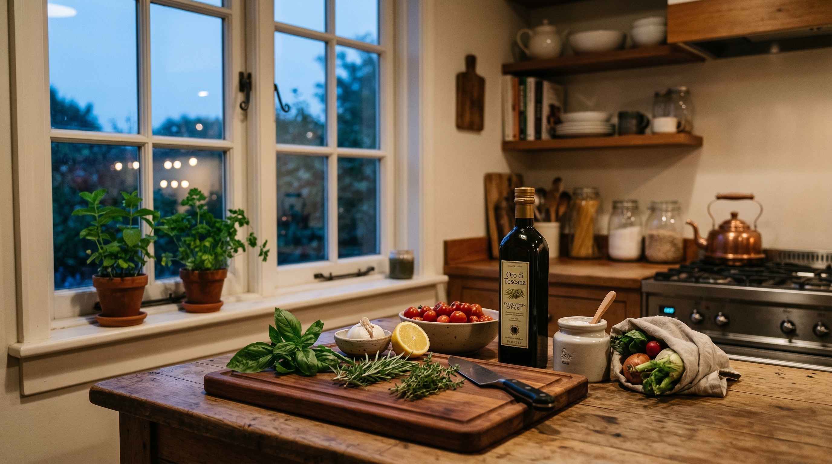 Cozy kitchen at dusk